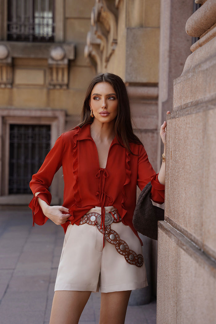 Camisa Crepe Com Babados e Amarração - Doce Flor