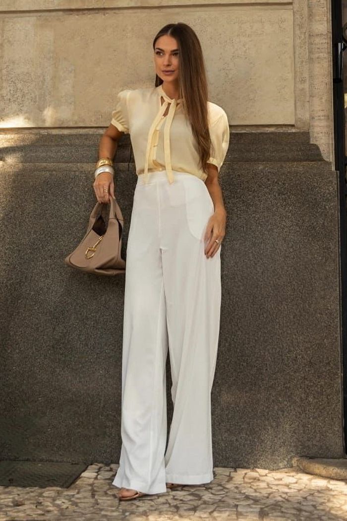 Camisa Crepe Com Laço