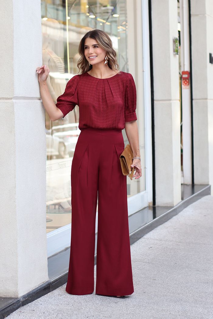 Calça Wide Com Pregas - Doce Flor