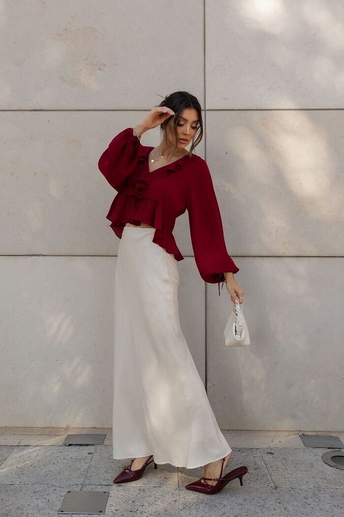 Blusa Crepe Babados Manga Longa