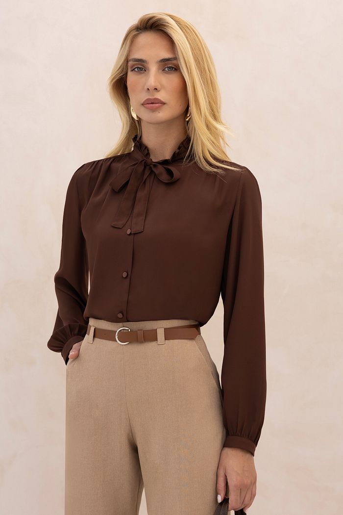 Camisa Social Feminina Gola Laço - Doce Flor