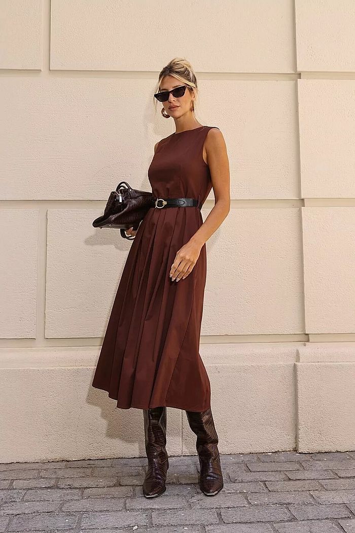 Vestido Tricoline Midi Cinto