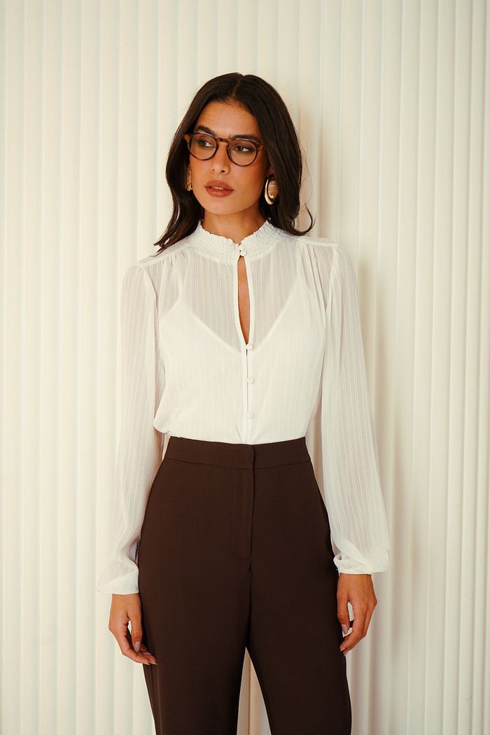 Blusa Gola Lastex Chiffon Listras - Donna Ritz