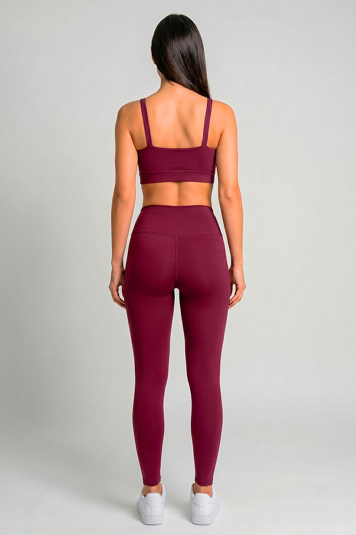 CONJUNTO FITNESS FEMININO TOP E LEGGING VINHO BENDITO FAROL