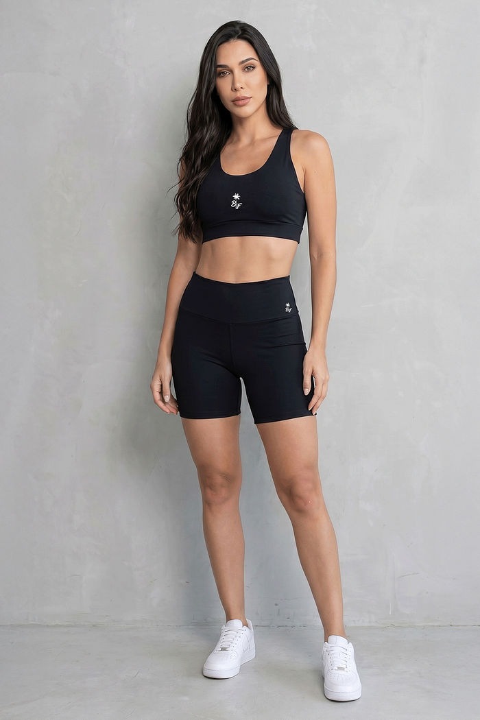 CONJUNTO FITNESS FEMININO TOP E SHORT PRETO BENDITO FAROL