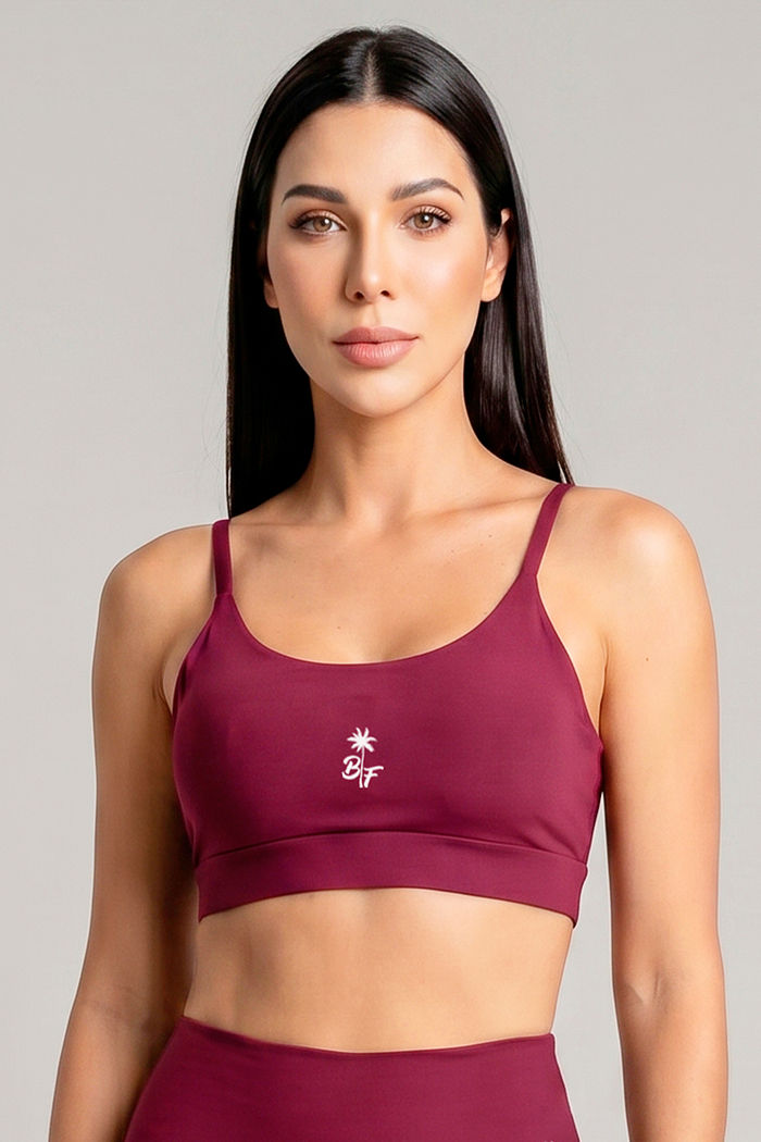 TOP FITNESS FEMININO CROPPED ALÇA VINHO BENDITO FAROL