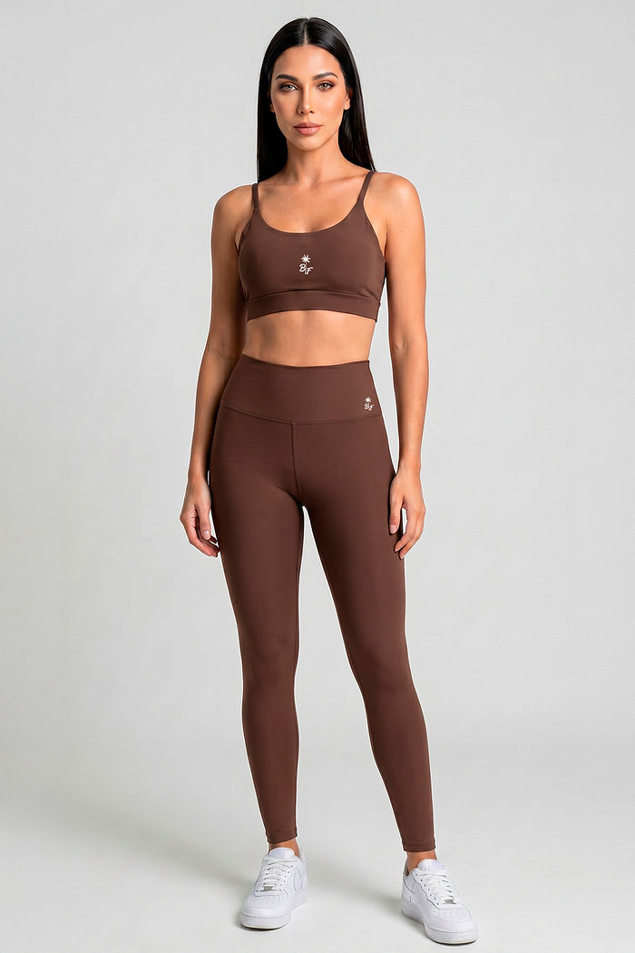 TOP FITNESS FEMININO CROPPED ALÇA MARROM BENDITO FAROL