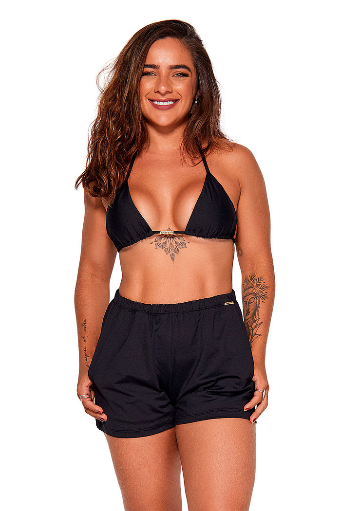 SHORTS JU | SHORTS FEMININO DE PRAIA PRETO LISO