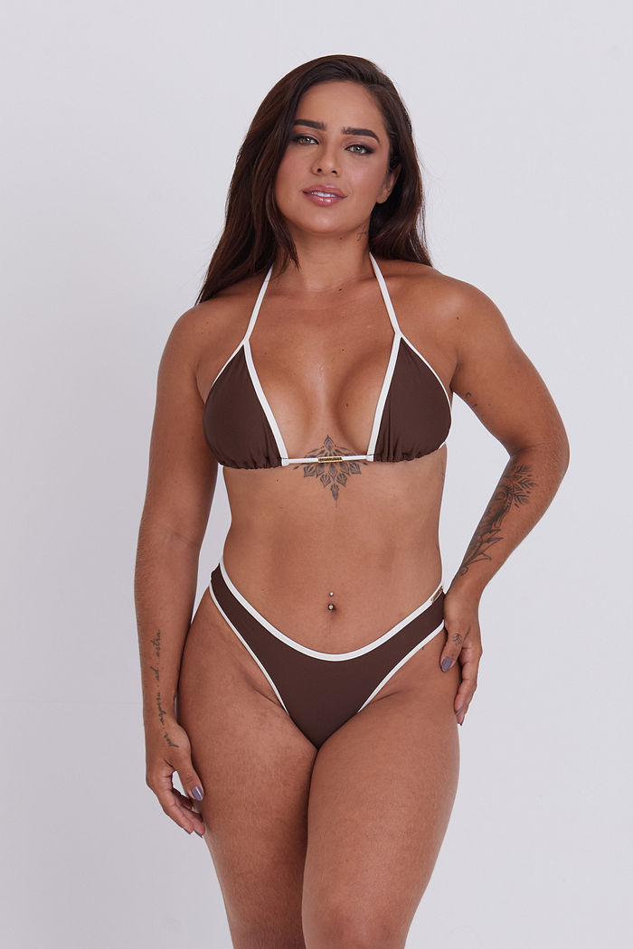 CONJUNTO CALIFÓRNIA | CORTININHA + ASA DELTA VIÉS CHOCOLATE E CREME