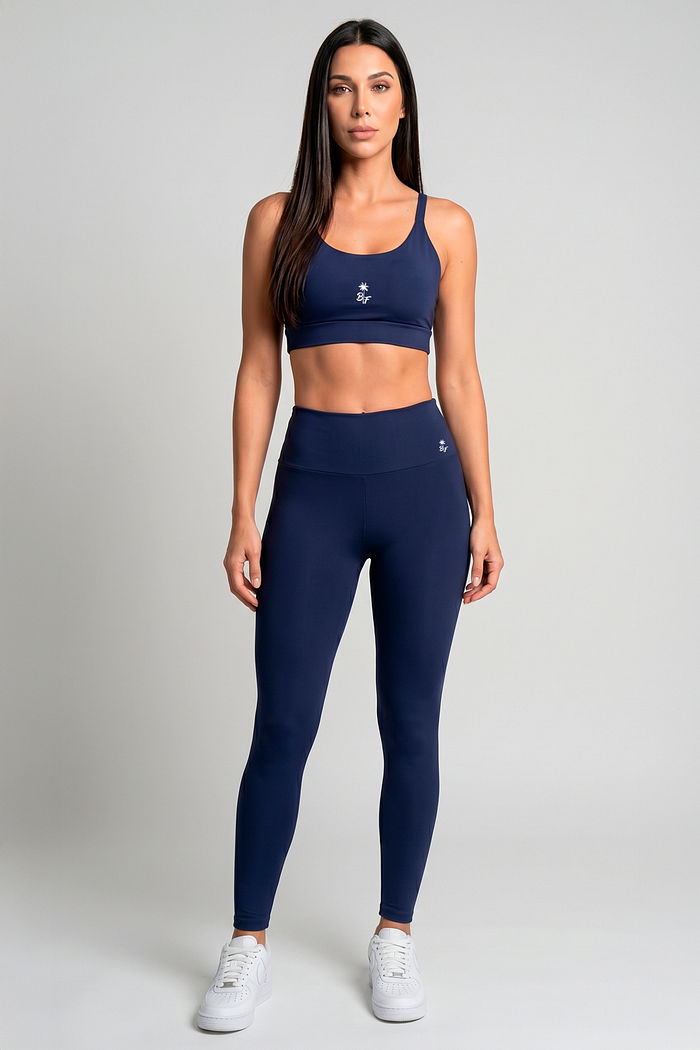 CONJUNTO FITNESS FEMININO TOP E LEGGING AZUL MARINHO BENDITO FAROL