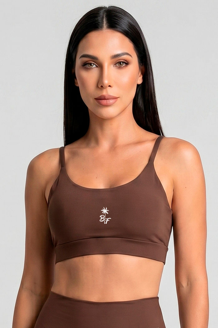 TOP FITNESS FEMININO CROPPED ALÇA MARROM BENDITO FAROL