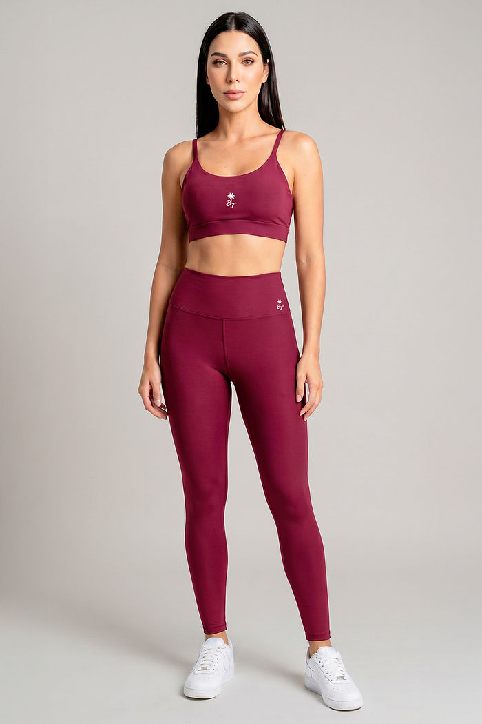 CONJUNTO FITNESS FEMININO TOP E LEGGING VINHO BENDITO FAROL