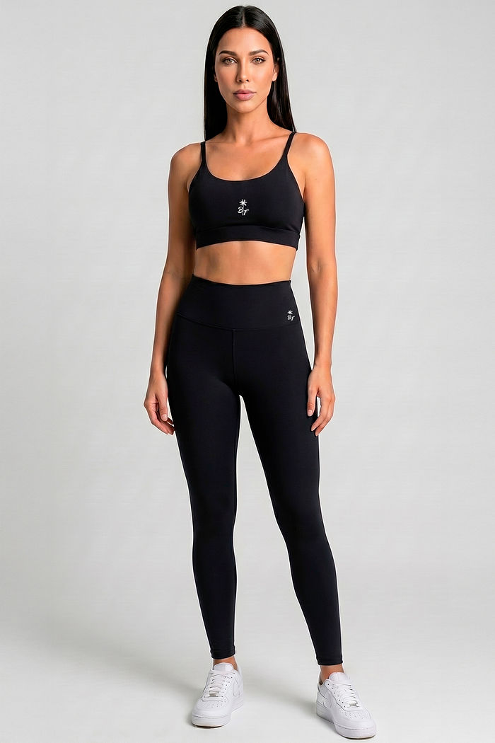 CONJUNTO FITNESS FEMININO TOP E LEGGING PRETO BENDITO FAROL