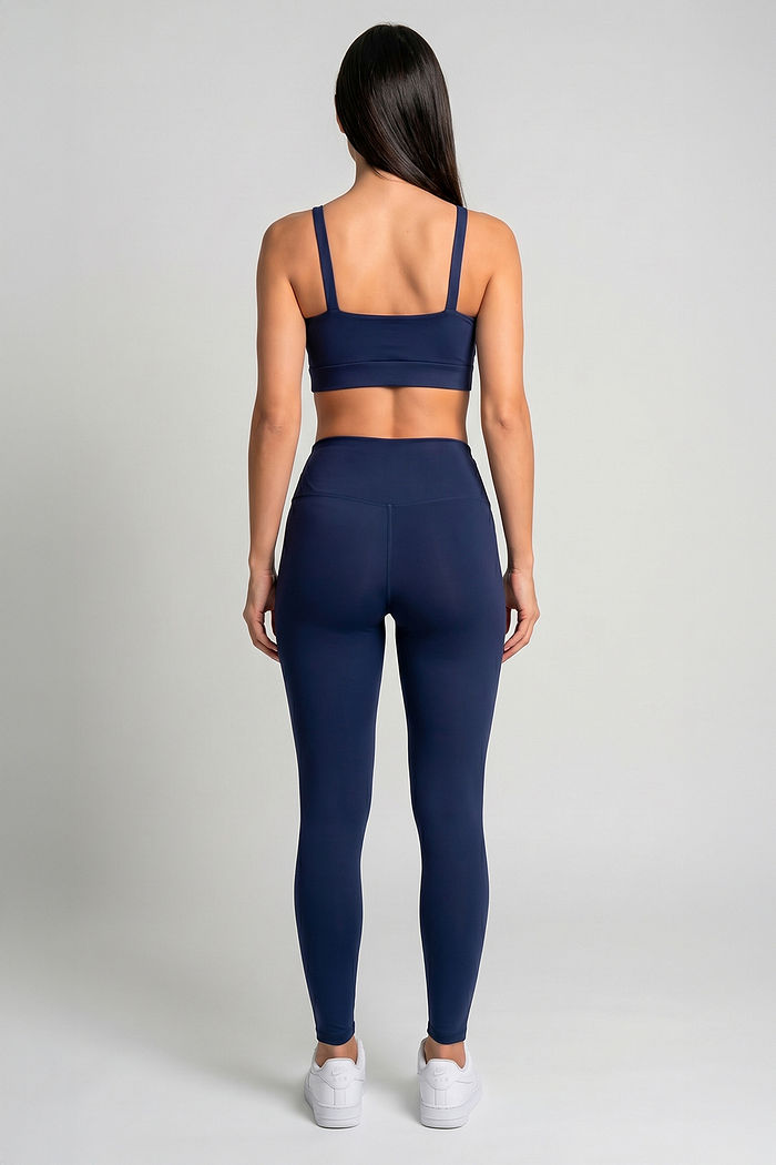 CONJUNTO FITNESS FEMININO TOP E LEGGING AZUL MARINHO BENDITO FAROL
