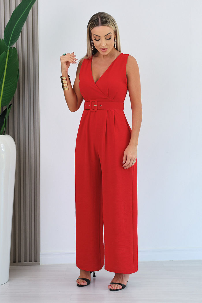 MACACÃO PANTALONA GEISA - VERMELHO