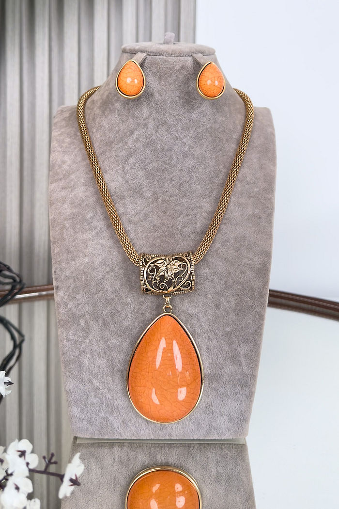 CONJUNTO COLAR E BRINCO AUSTRÁLIA - CORAL