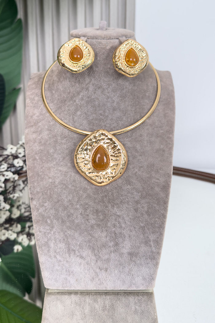 CONJUNTO COLAR E BRINCO FRANÇA - CARAMELO