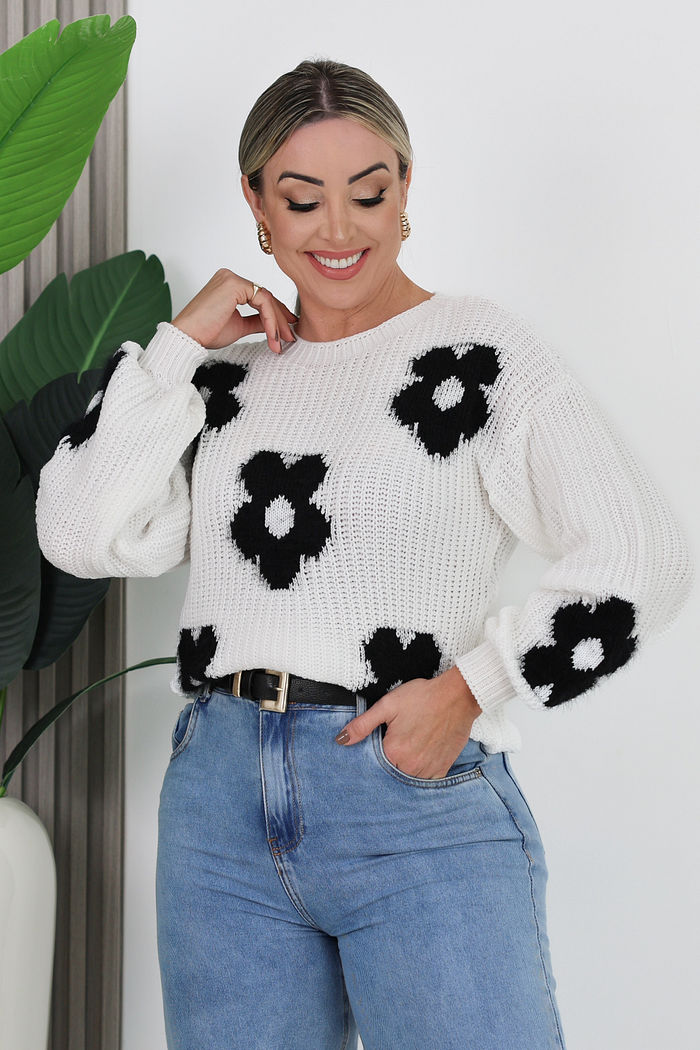 BLUSA TRICOT VERA - OFF C/ PRETO