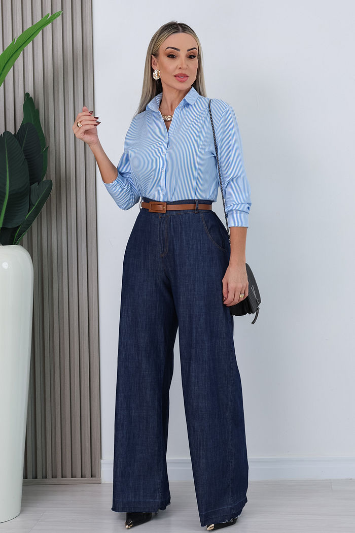 CALÇA PANTALONA ALFAIATARIA JEANS GLEICE