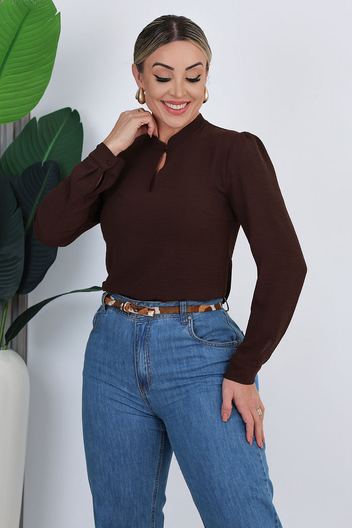 BLUSA ASTRA MANGA LONGA - MARROM CAFÉ