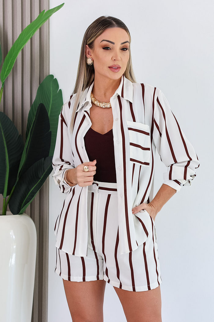 CONJUNTO SHORT E CAMISA CAMILE - MARROM CAFÉ