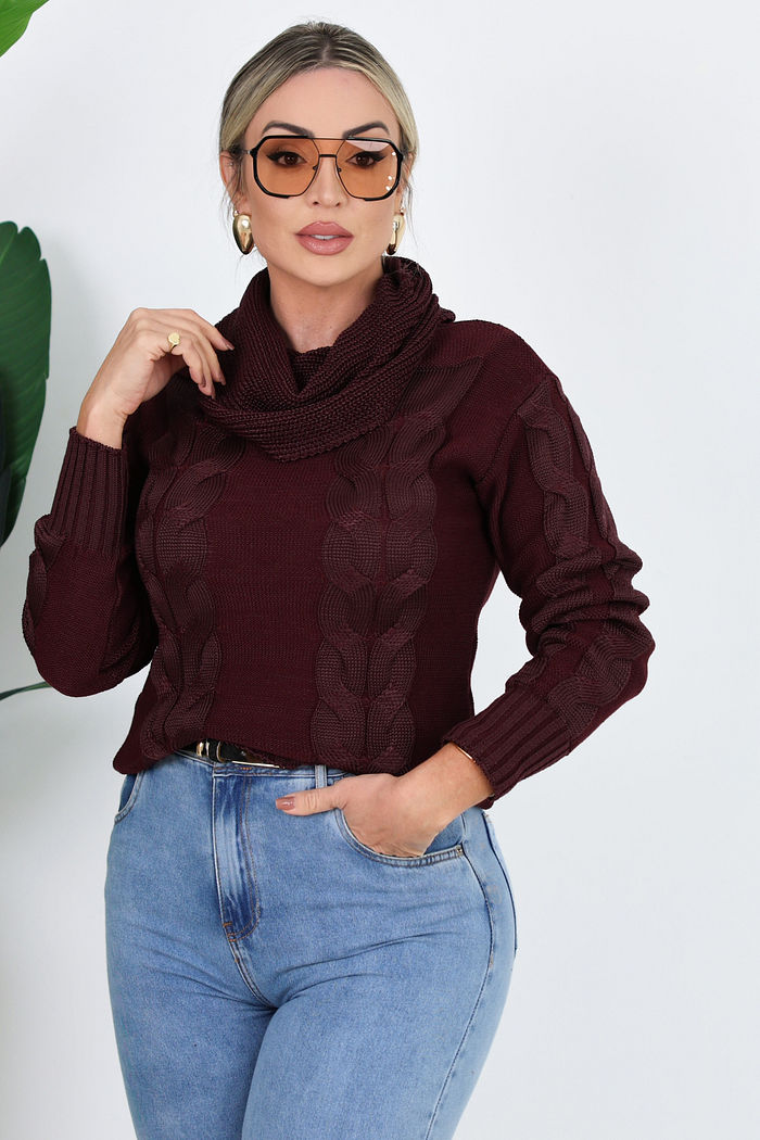 BLUSA MANGA LONGA TRICOT BINA - VINHO