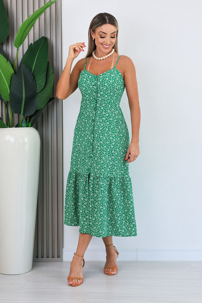 VESTIDO LONGUETE ALÇA FINA MARI - VERDE