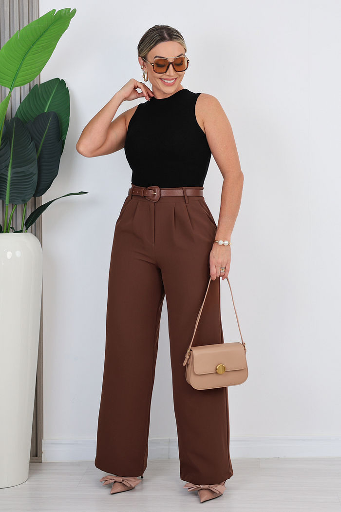 CALÇA ALFAIATARIA RETA IRIANE - MARROM