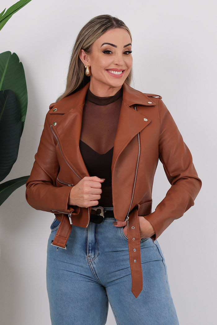 JAQUETA COURO ECO DOMINIQUE - CARAMELO