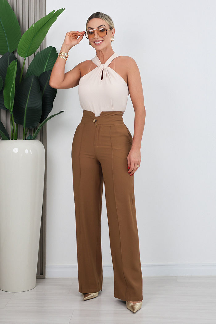 CALÇA RETA ALFAIATARIA ESTEFANIA - CARAMELO