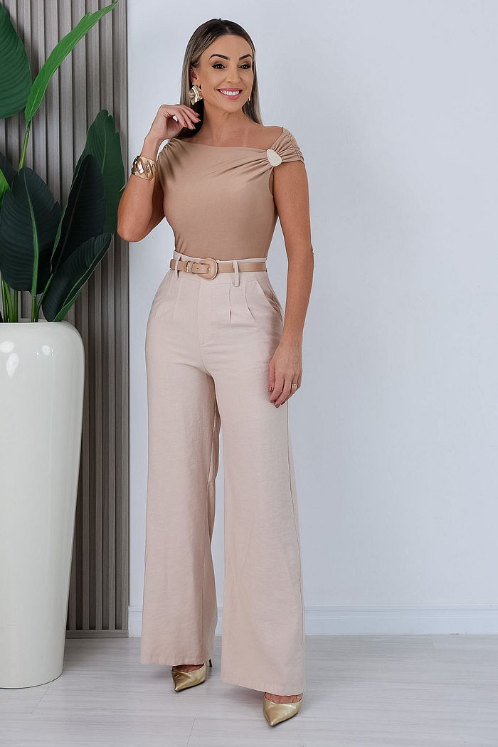 CALÇA RETA ALFAIATARIA EDUARDA - BEGE CLARO