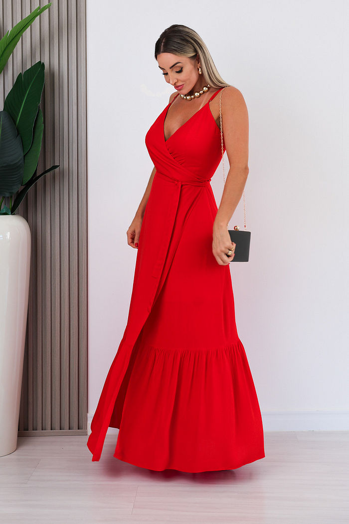 VESTIDO LONGO TRANSPASSADO RAMONA - VERMELHO