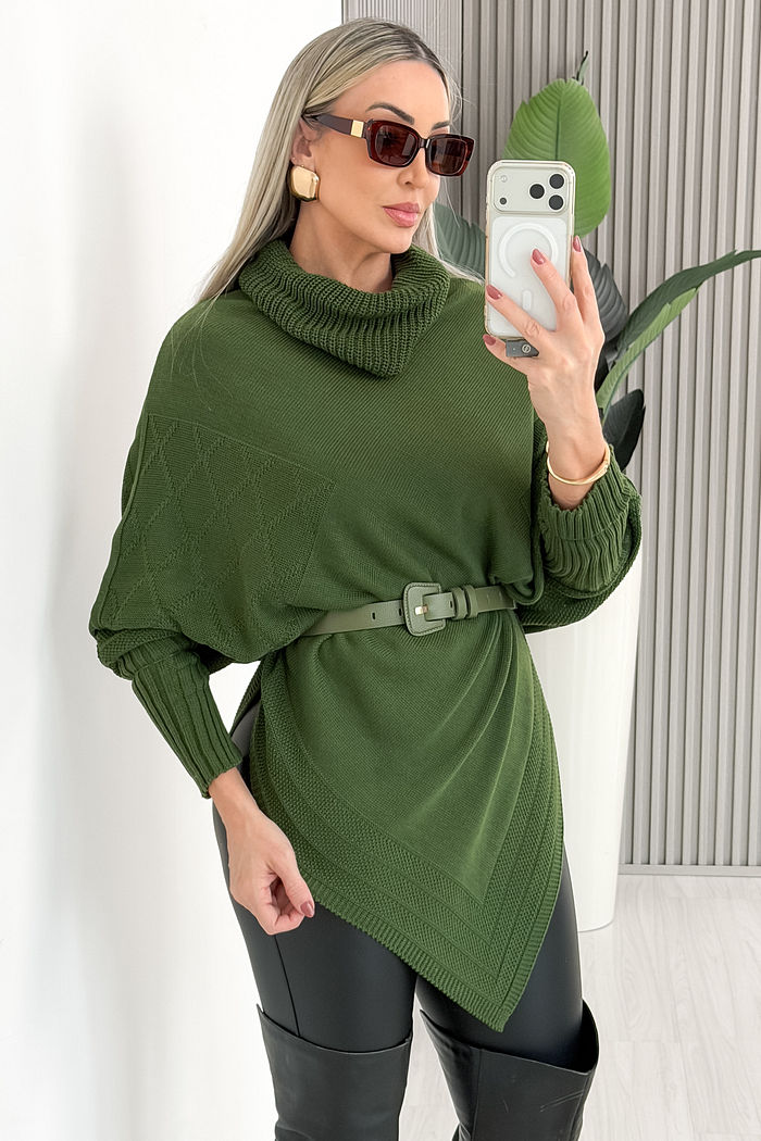 PONCHO TRICOT ROSANGELA - VERDE MILITAR