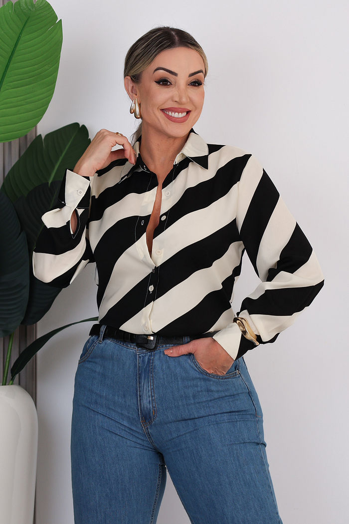 CAMISA MANGA LONGA JULIETE - OFF C/ PRETO