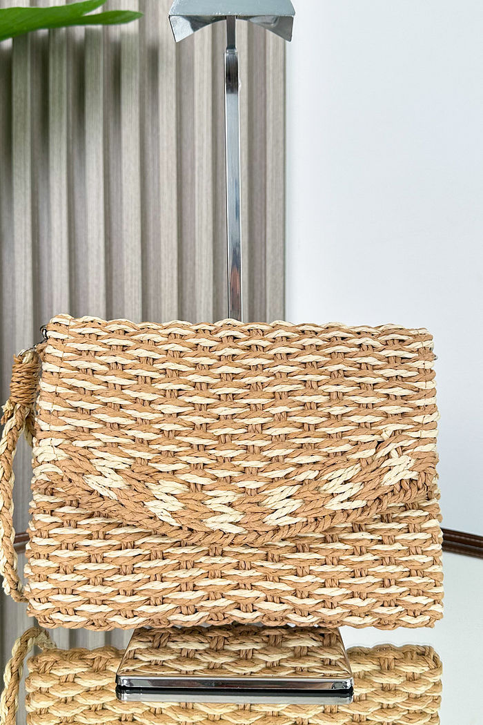 BOLSA CLUTCH PALHA CAMILA - BEGE ESCURO