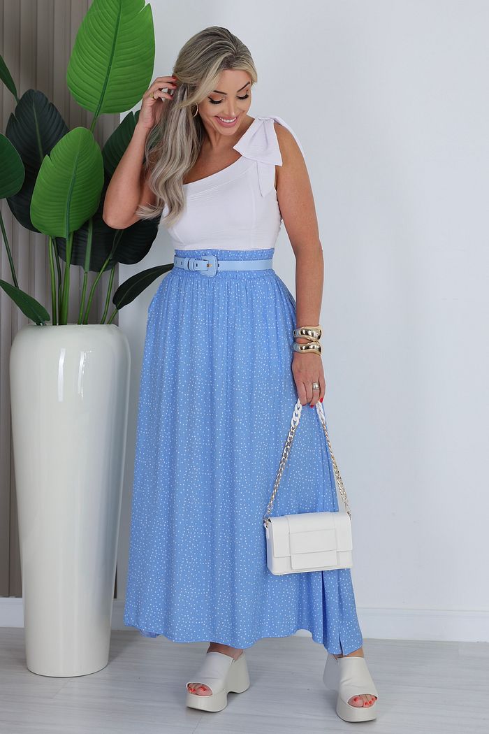 SAIA LONGA C/ FENDA IOLANDA - FUNDO AZUL BEBE C/ POA