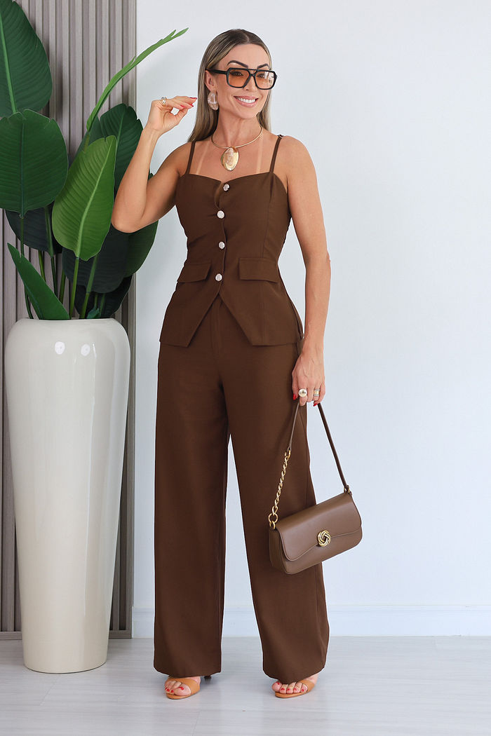 CONJUNTO REGATA E CALÇA JAMILE - MARROM CAFÉ