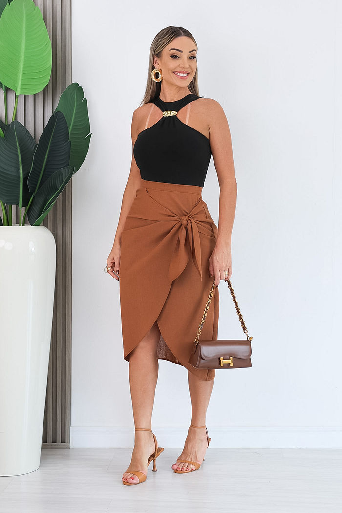 SAIA DE LINHO C/ AMARRAÇÃO NAIM - MARROM
