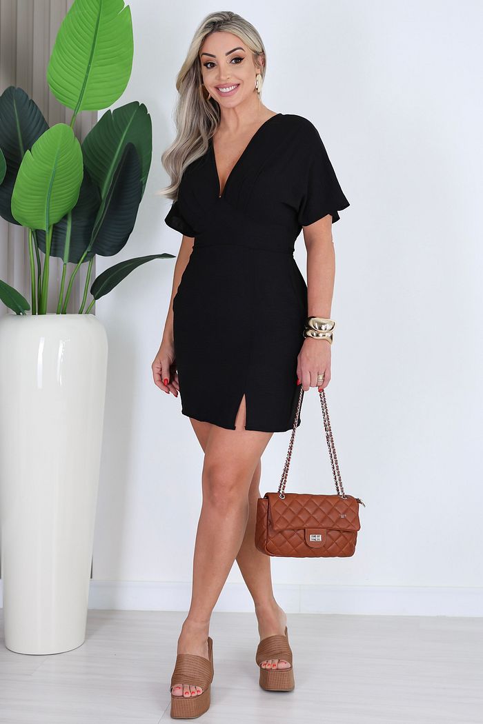 VESTIDO MANGA AMPLA FABIANA CURTO - PRETO