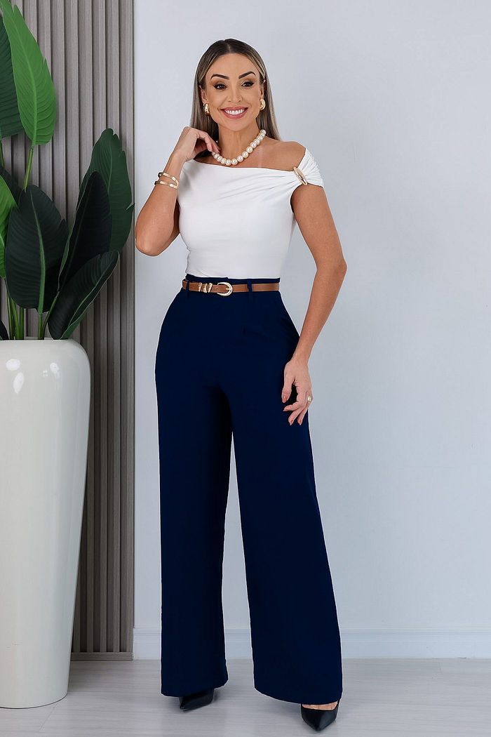 CALÇA RETA ALFAIATARIA EDUARDA - AZUL MARINHO