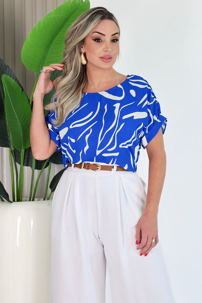 BLUSA MANGA CURTA FLAVIELE - AZUL BIC