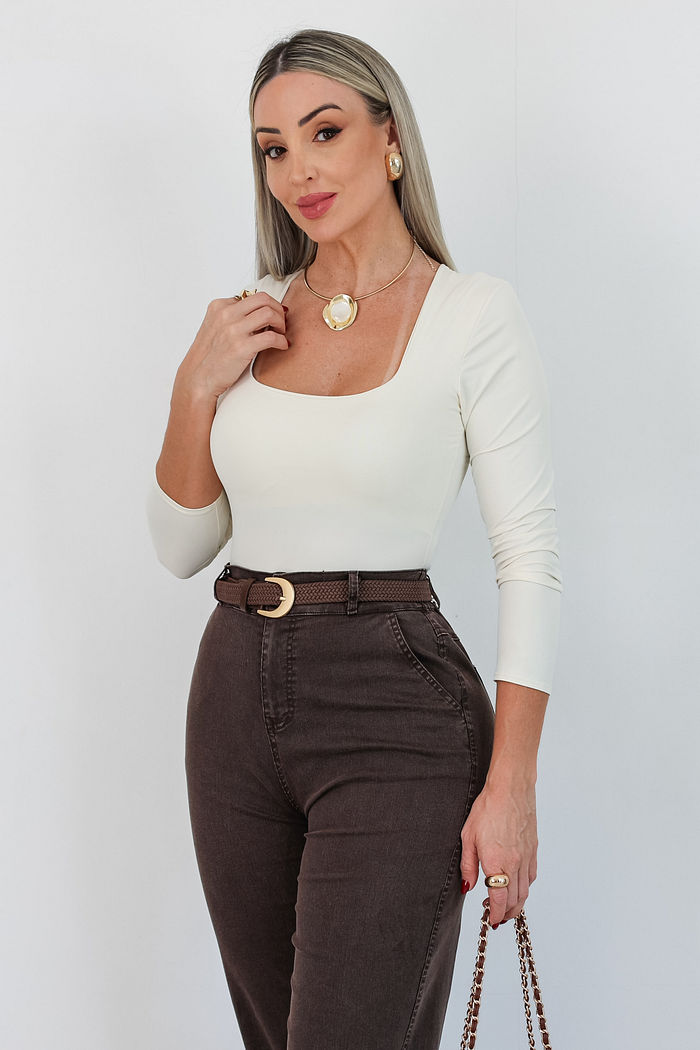 BODY MANGA LONGA CARMEN - CREME
