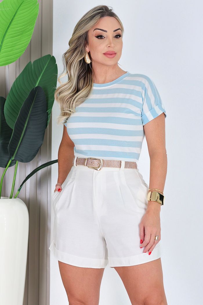 T-SHIRT MANGA CURTA SONIA - LISTRAS AZUL BEBÊ