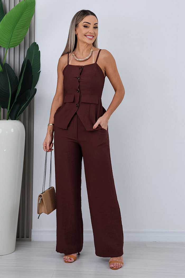 CONJUNTO REGATA E CALÇA JAMILE - MARROM CAFÉ