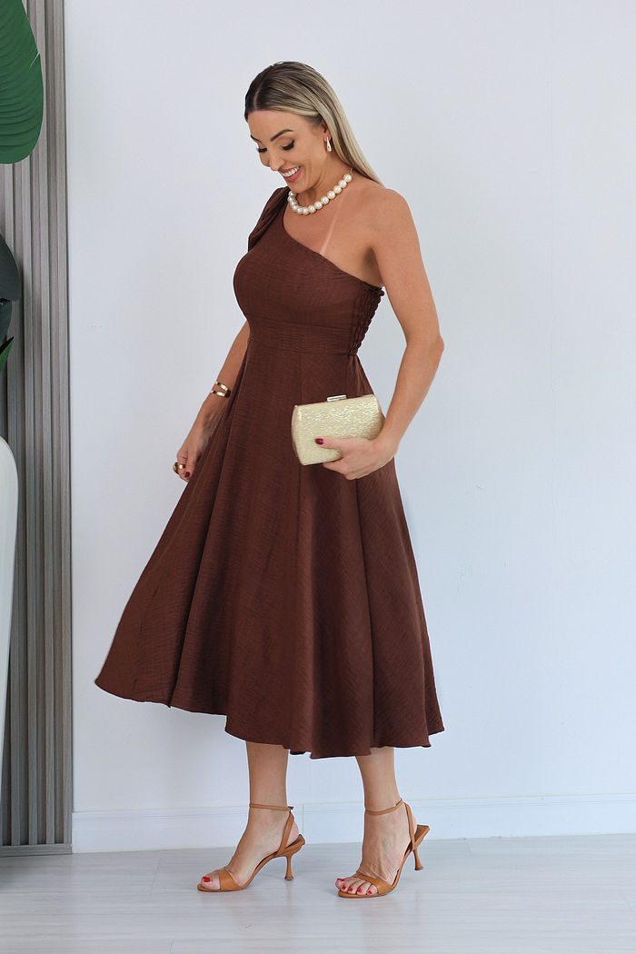 VESTIDO MANGA NULA TELMA - MARROM