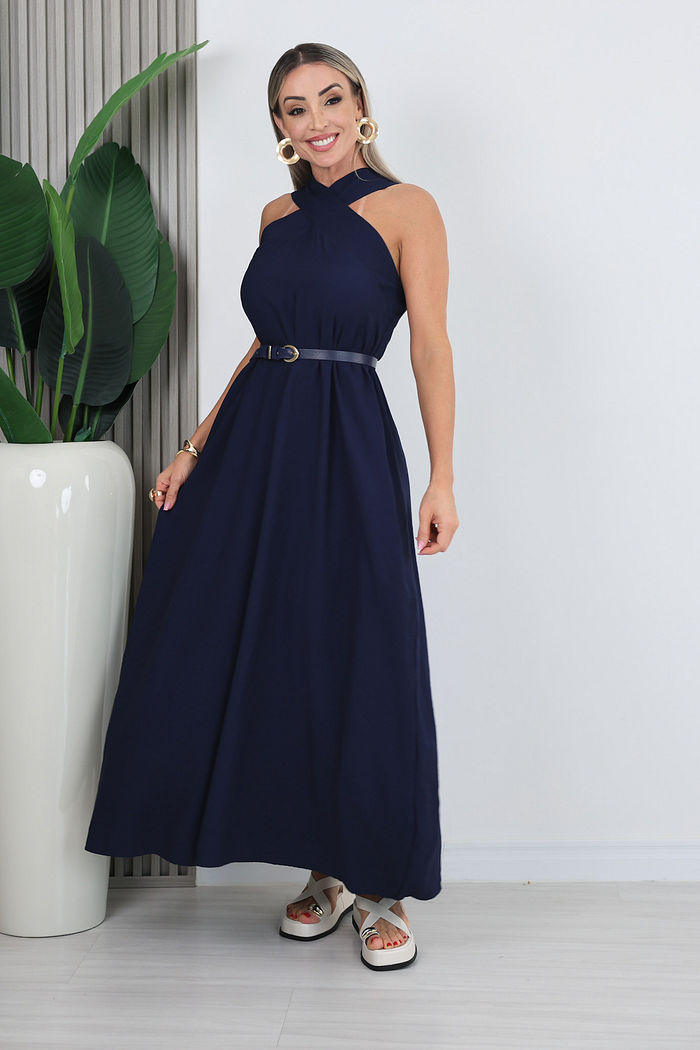 VESTIDO LONGO ROSIANE - AZUL MARINHO