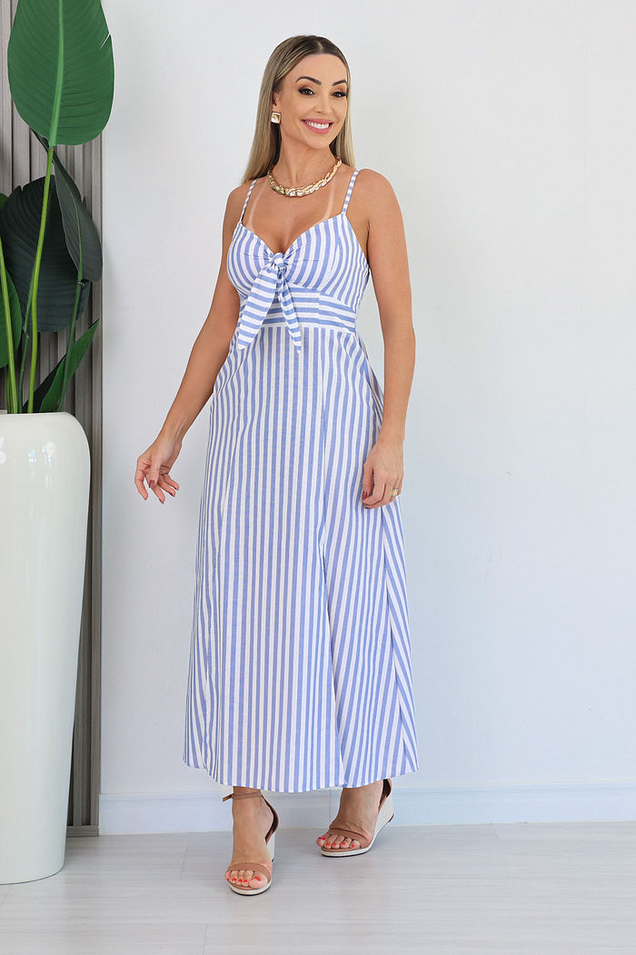 VESTIDO LONGUETE MAGDA - AZUL C/ LISTRAS