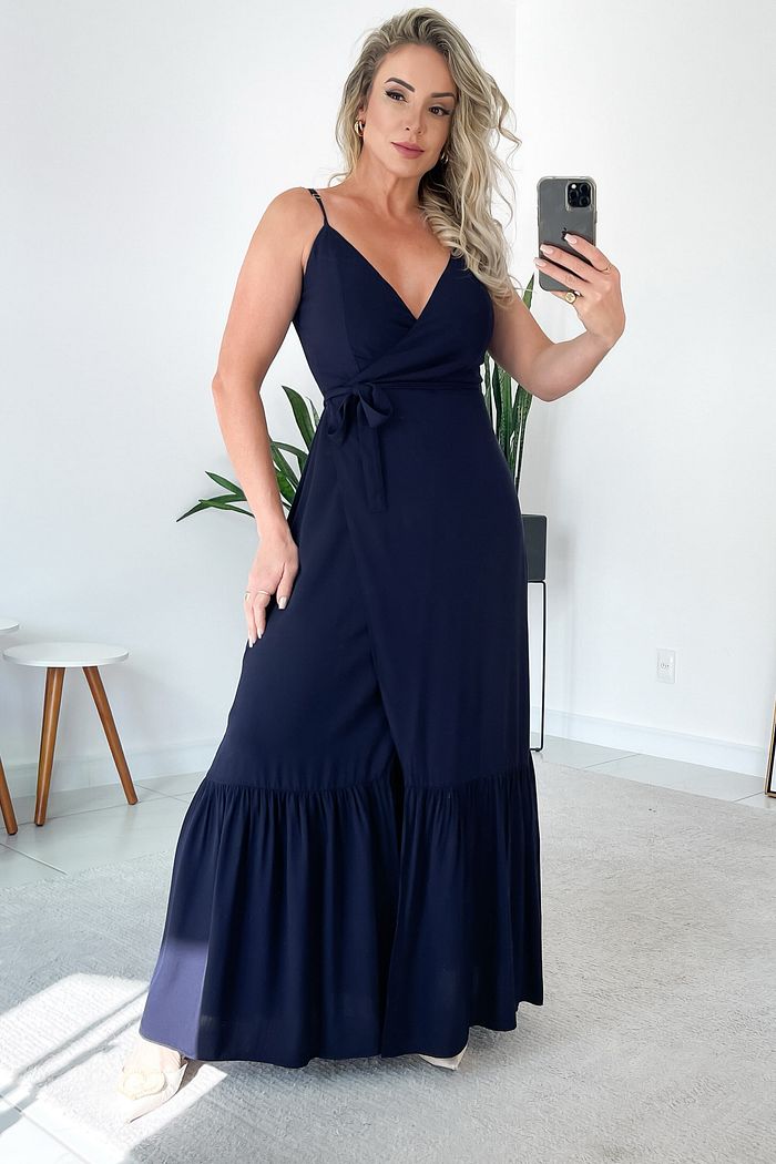 VESTIDO LONGO TRANSPASSADO RAMONA - AZUL MARINHO