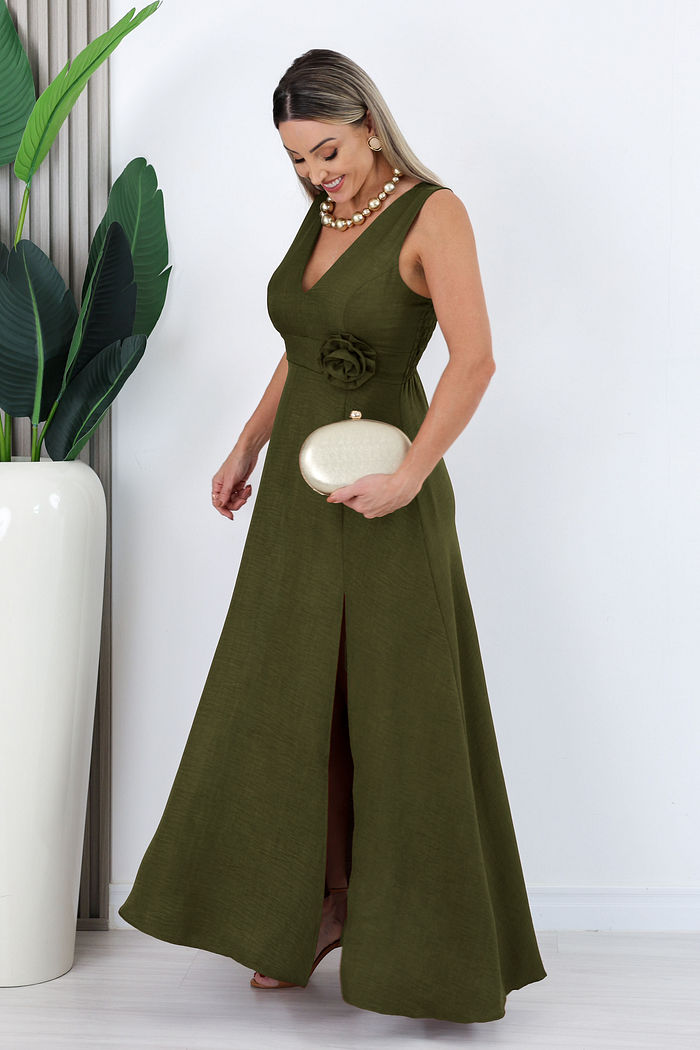 VESTIDO LONGO VIRGINIA - VERDE MILITAR