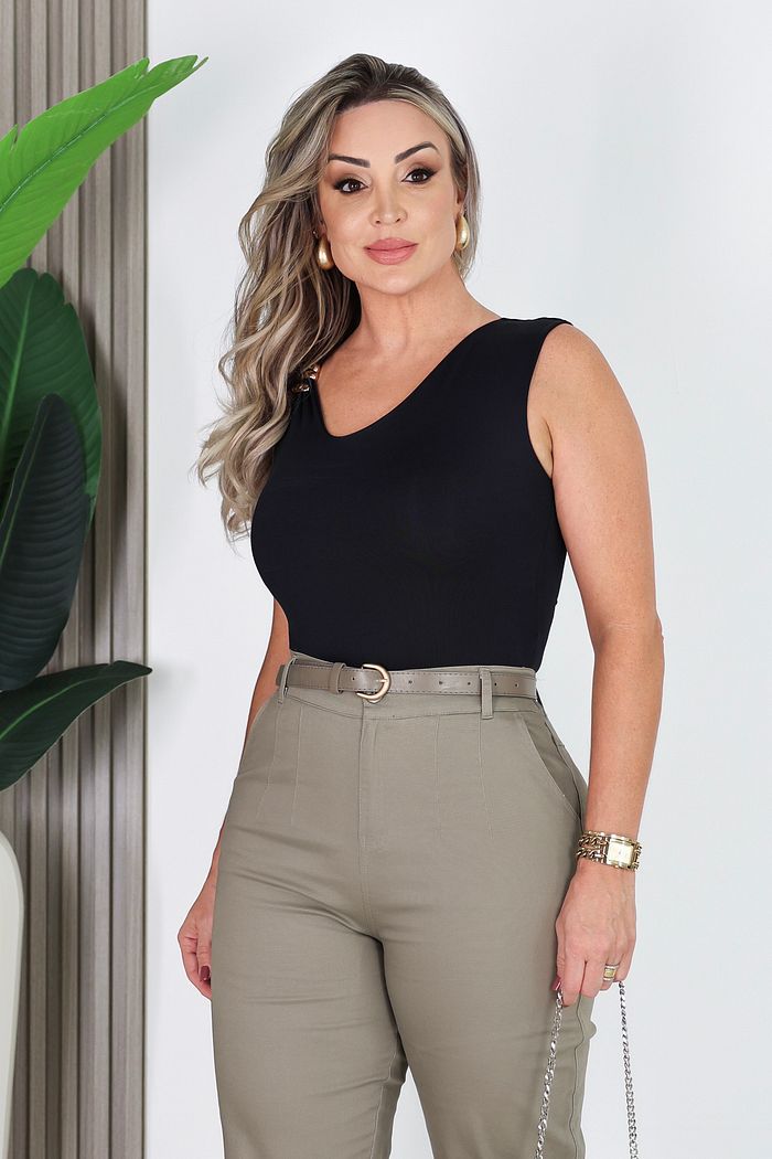 BODY REGATA JENIFER C/ FIVELA DOURADA - PRETO